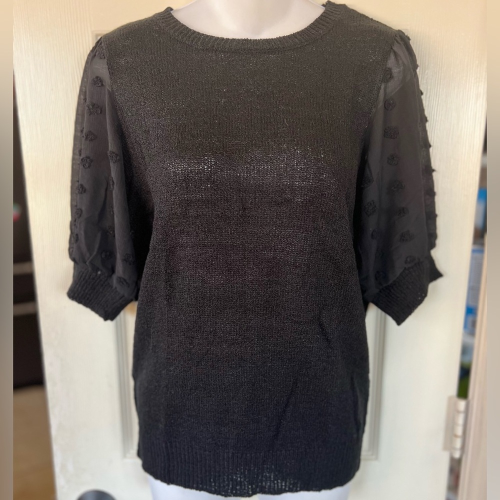 NWT Blu Pepper Black Sheer Sleeve Blouse